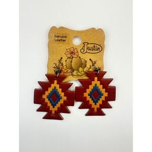 Justin Genuine Leather Southwest Aztec Geometric Diamond Drop Earrings Red Blue
